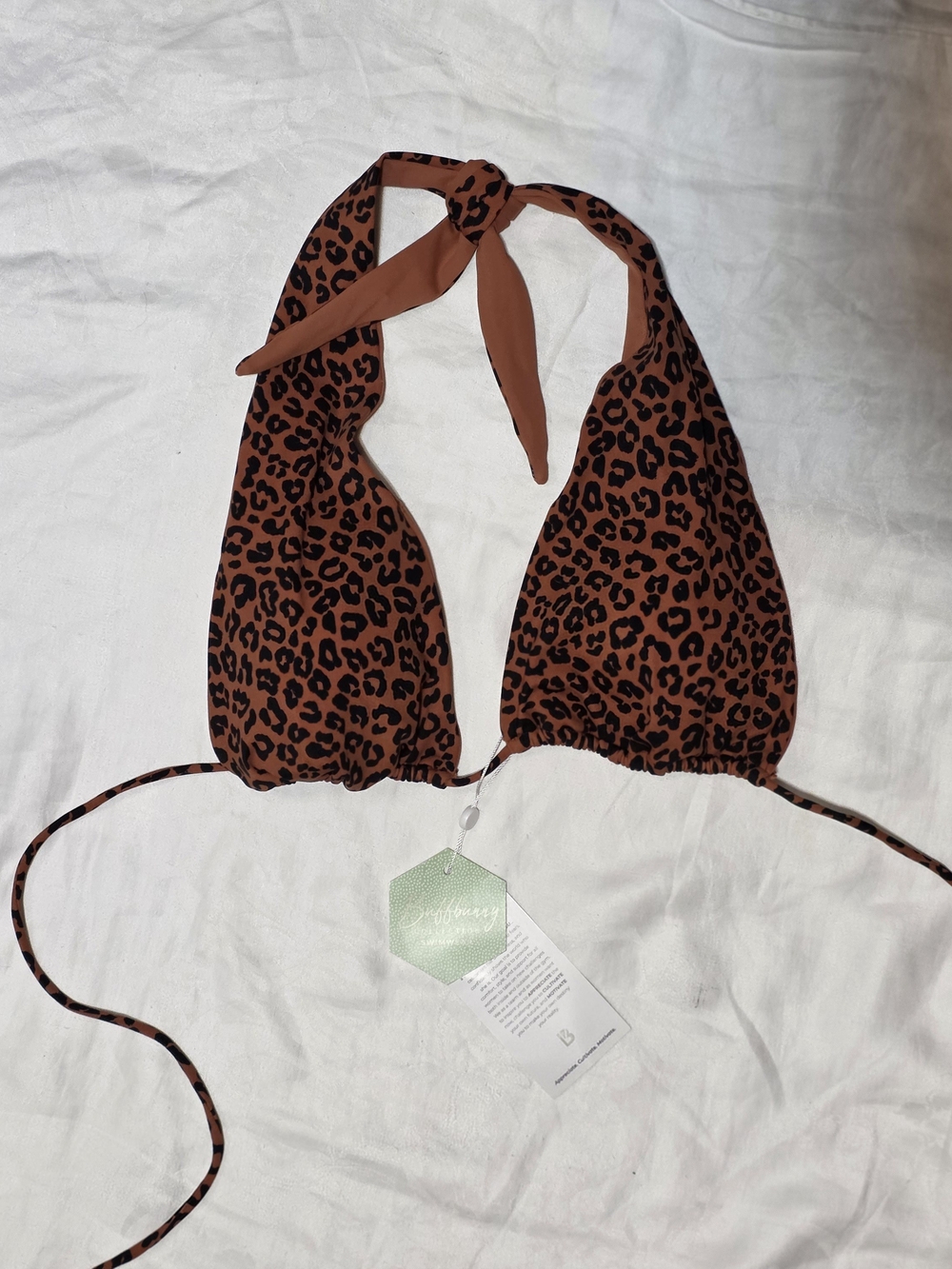 NWT Buffbunny Collection Brown Leopard Halter Bikini Top Rust Animal Print  M